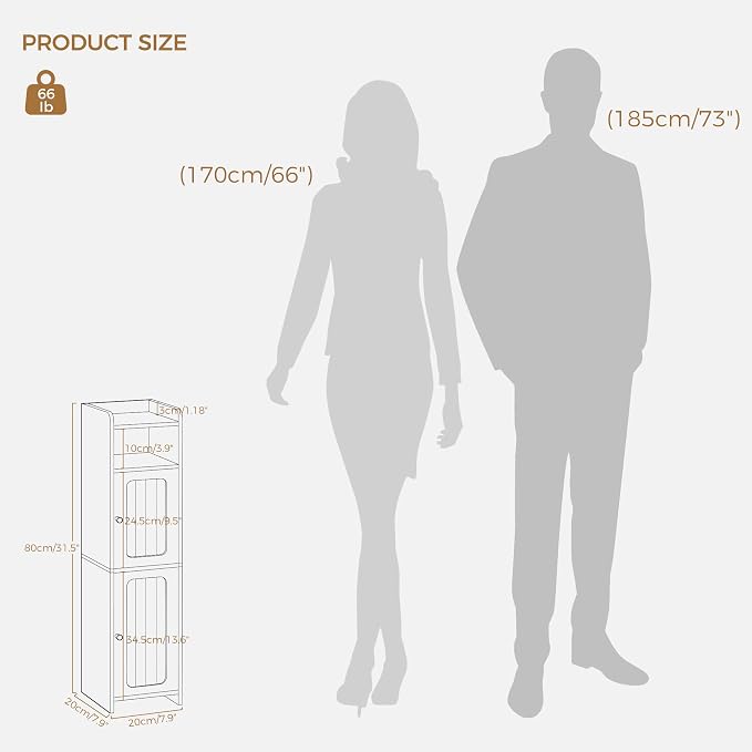 BEWISHOME Small Bathroom Storage Cabinet, 2 Doors Narrow Bathroom Cabinet | Storage Cabinet with Adjustable Shelves, Narrow Toilet Paper Cabinet 7.9"D x 7.9"W x 31.5"H, for Small Spaces, White YYG03W