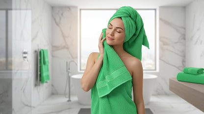 6 Piece 100% Cotton Bath Towel Set - 2 Bath - 2 Hand - 2 Face, Green | 100% Cotton • Thick & Plush • Hotel Quality • Ultra Soft • Highly Absorbent • Quick Dry • Low Lint • Machine Washable