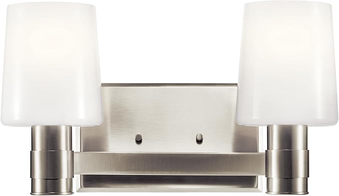 Kichler Adani 2-Light Vanity, Modern Light with Opal Glass in Brushed Nickel, Bathroom or Powder Room (8.25" x 14.5"), 55175NI
