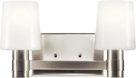 Kichler Adani 2-Light Vanity, Modern Light with Opal Glass in Brushed Nickel, Bathroom or Powder Room (8.25" x 14.5"), 55175NI