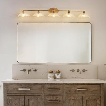 58.65-inch Bathroom Vanity Light, 5-Light Brass Vanity Light, European Classic Luxury Bathroom Mirror Light, E12 Sockets