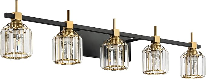 SOLFART Crystal 5 Lights Bathroom Lights Over Mirror Bathroom Vanity Lights for Mirror Bathroom Vanity Lights 5T