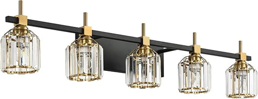 SOLFART Crystal 5 Lights Bathroom Lights Over Mirror Bathroom Vanity Lights for Mirror Bathroom Vanity Lights 5T