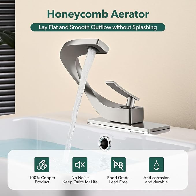 Single Hole Bathroom Sink Faucets,Brass Vainty Faucet Brushed Nickel | Lead-Free, Single Handle Faucet for Sink, Vanity, RV, Lavatory, Suitable for 1 or 3 Holes