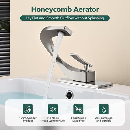 Single Hole Bathroom Sink Faucets,Brass Vainty Faucet Brushed Nickel | Lead-Free, Single Handle Faucet for Sink, Vanity, RV, Lavatory, Suitable for 1 or 3 Holes