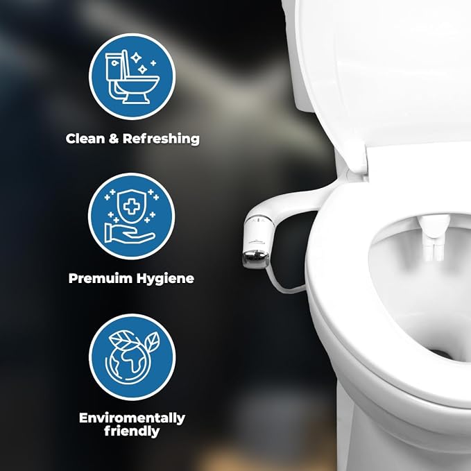 Bidet Attachment for Toilet, Ultra-Slim Self Cleaning Toilet Bidet with Separate Rear & Feminine Cleansing Nozzles, Includes Travel Bidet & 4 Accent Rings (Right-Handed)