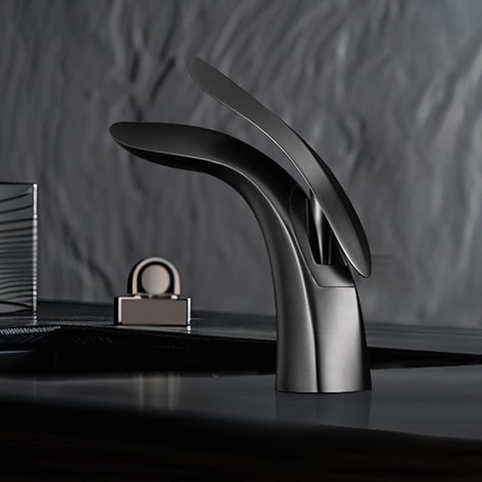 BiaoTeng Faucets for Bathroom Sinks One Hole High Hot and Cold Single Handle Bathroom Sink Faucets Brass Grey