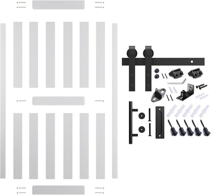 42''x 96'' Sliding Barn Door with 7 Ft Barn Door Hardware Kit | Pre-Drilled Holes Easy Assembly - Include Installation Manual, Water-Proof PVC Surface, H-Frame, White