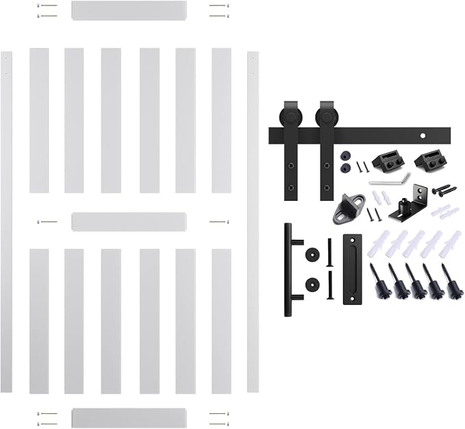 40''x84'' Sliding Barn Door with 7 Ft Barn Door Hardware Kit | Pre-Drilled Holes Easy Assembly - Include Installation Manual, Water-Proof PVC Surface, H-Frame, White
