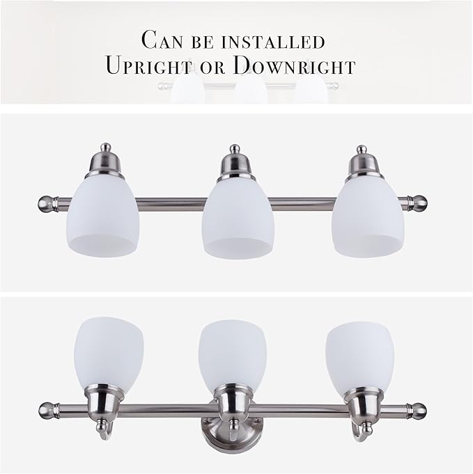 Globe Electric 51229 Jayden 5-Piece All-in-One Bathroom Set, Satin Nickel, 3-Light Vanity Light with White Opal Glass Shades, Towel Bar, Toilet Paper Holder, Towel Ring, Robe Hook