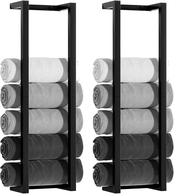 2 Pack Wall Mounted Towel Racks for Rolled Towels | 304 Stainless Steel Towel Storage Rack for Bathroom, 30 Inch Bath Towel Holder Matte Black
