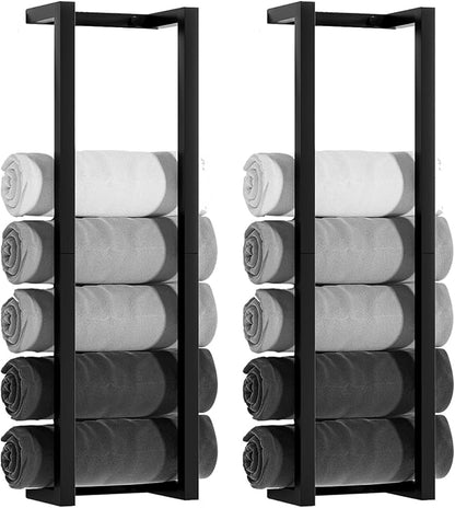 2 Pack Wall Mounted Towel Racks for Rolled Towels | 304 Stainless Steel Towel Storage Rack for Bathroom, 30 Inch Bath Towel Holder Matte Black