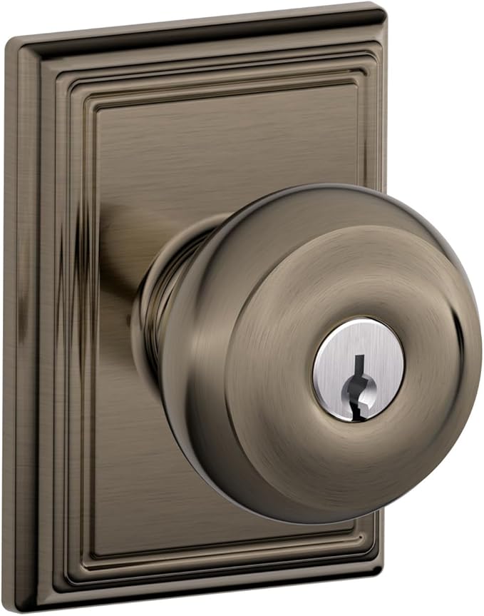 SCHLAGE F51A GEO 620 ADD Georgian Knob with Addison Trim Keyed Entry Lock, Antique Pewter