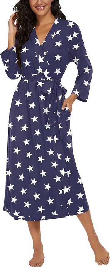 VINTATRE Women Kimono Robes Long Knit Bathrobe Lightweight Soft Knit Sleepwear V-neck Casual Ladies Loungewear