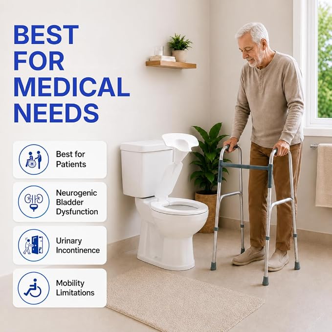 True Toilet® Toilet Seat with Urinal Attachment for Seniors, Special Needs & Medical Use – Splash-Free Hygiene Support Solution for Reduced Urine Splatter (Elongated)