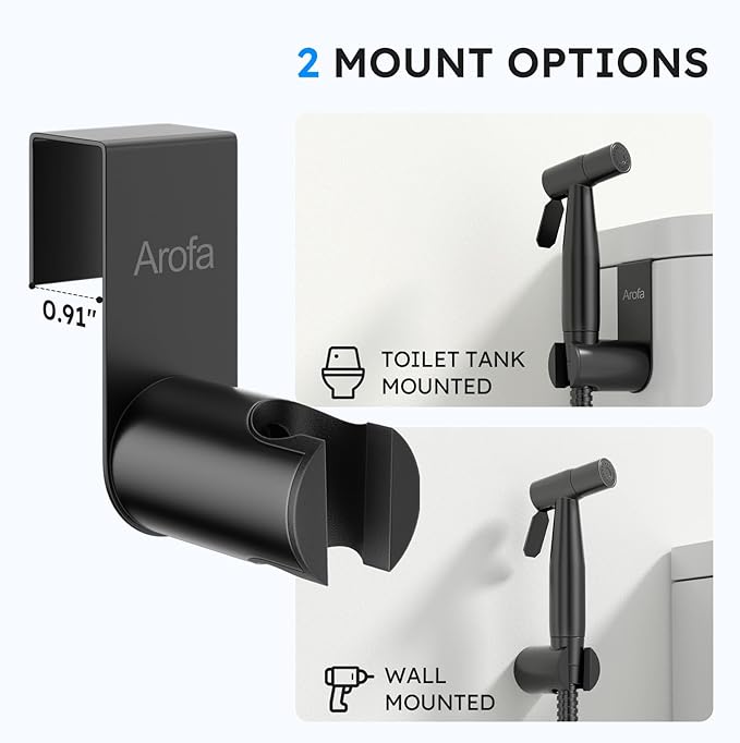 Arofa Handheld Bidet Sprayer, Bidet Attachment for Toilet, Matte Black | Adjustabel Water Pressure, Leak-Free Hose, Fits Two-Piece Toilets, Feminine/Baby/Pet Wash, Cloth Diaper Rinse, Easy Install