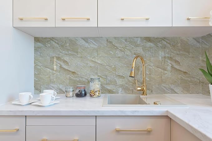 2026 New Upgrade Peel and Stick Backsplash Tile, Peel and Stick 11.34" X 11.57" Wall Tile for Kitchen, Bathroom, Fireplace, Laundry (Polished Beige, 10 Packs)