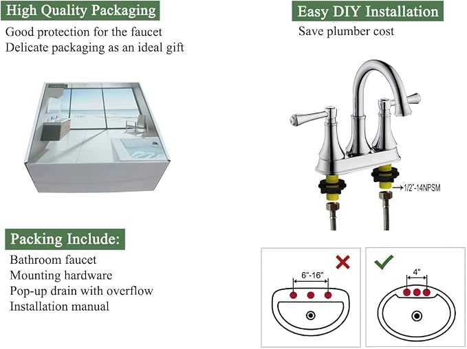 Chrome 4 Inch Centerset Bathroom Sink Faucet 3 Holes with Pop up Drain | TimeArrow High Arc Modern 2-Handle Bathroom Faucet, Vanity Lavatory Faucet with 360° Swivel Stainless Steel Spout, TAF067Y-CP