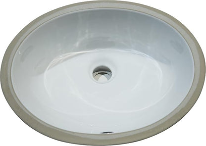 MSI White 17in. x 14.125in. Oval Porcelain Undermount Bathroom Vanity Sink