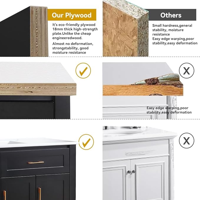 LZ LEISURE ZONE 48" Bathroom Vanity with Ceramic Sink Combo, Abundant Cabinet -4 Soft Close Doors and 4 Drawers, Black