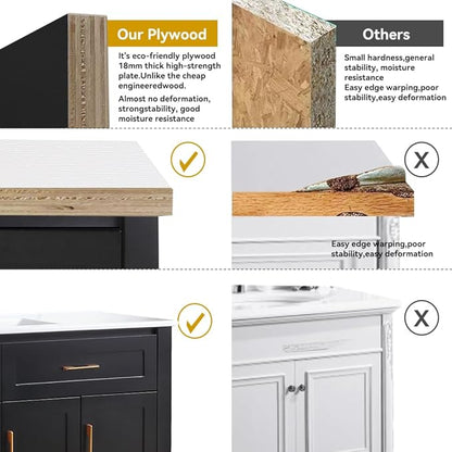 LZ LEISURE ZONE 48" Bathroom Vanity with Ceramic Sink Combo, Abundant Cabinet -4 Soft Close Doors and 4 Drawers, Black
