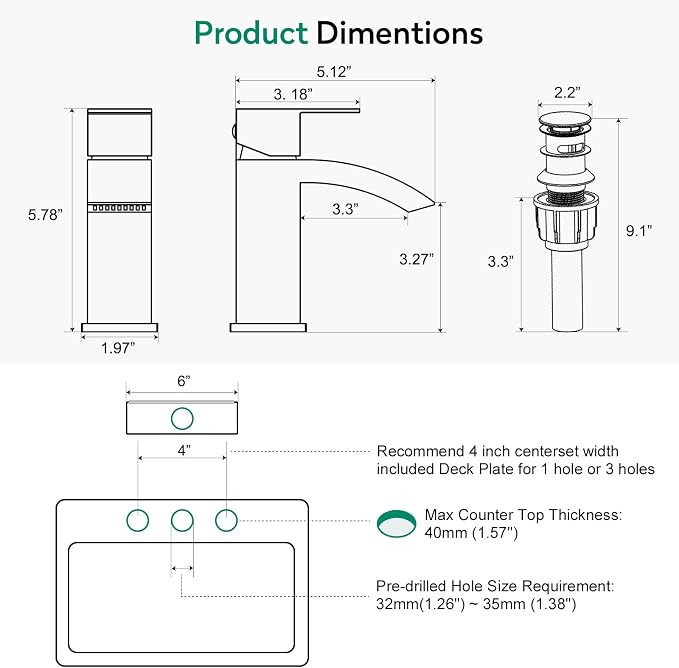 CREA Chrome Waterfall Bathroom Faucet Single Hole,Chrome Bathroom Sink Faucet 1 Hole Single Handle Bathroom Faucet with Pop Up Drain Stopper/ 3 Hole Plate Stainless Steel RV Vanity Faucet