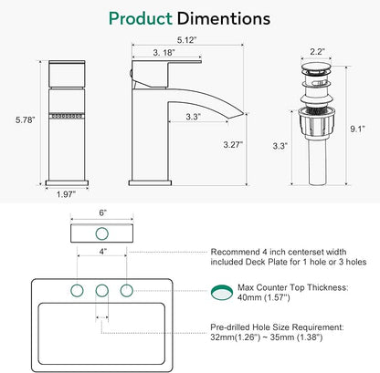 CREA Chrome Waterfall Bathroom Faucet Single Hole,Chrome Bathroom Sink Faucet 1 Hole Single Handle Bathroom Faucet with Pop Up Drain Stopper/ 3 Hole Plate Stainless Steel RV Vanity Faucet