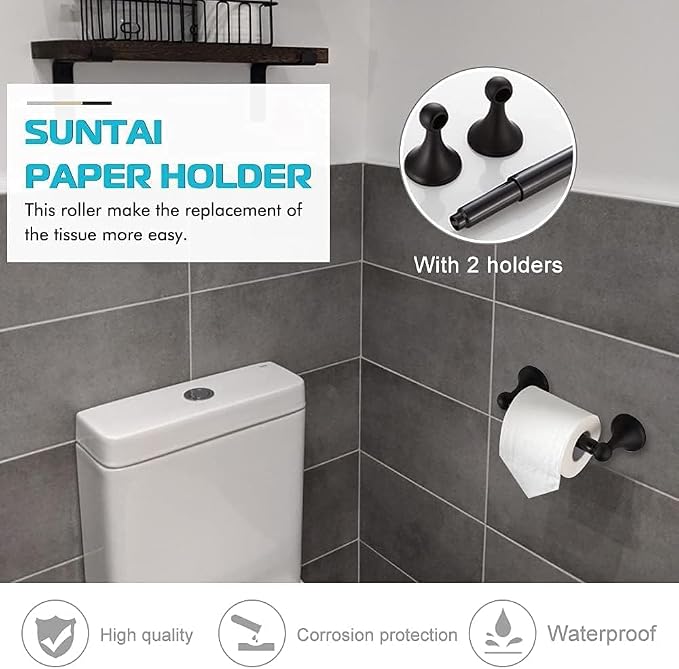 8 Piece Bathroom Accessory Set(Adjustable Towel Bar, Towel Ring, Toilet Paper Holder,Towel Hook), Wall Mounted Bathroom Hardware Accessories Set,Matte Black
