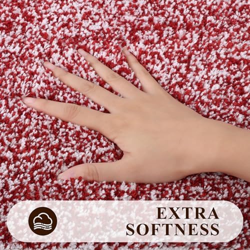 Pauwer Bathroom Rugs 3 Piece Set, Non Slip Washable Bath Mat, Red