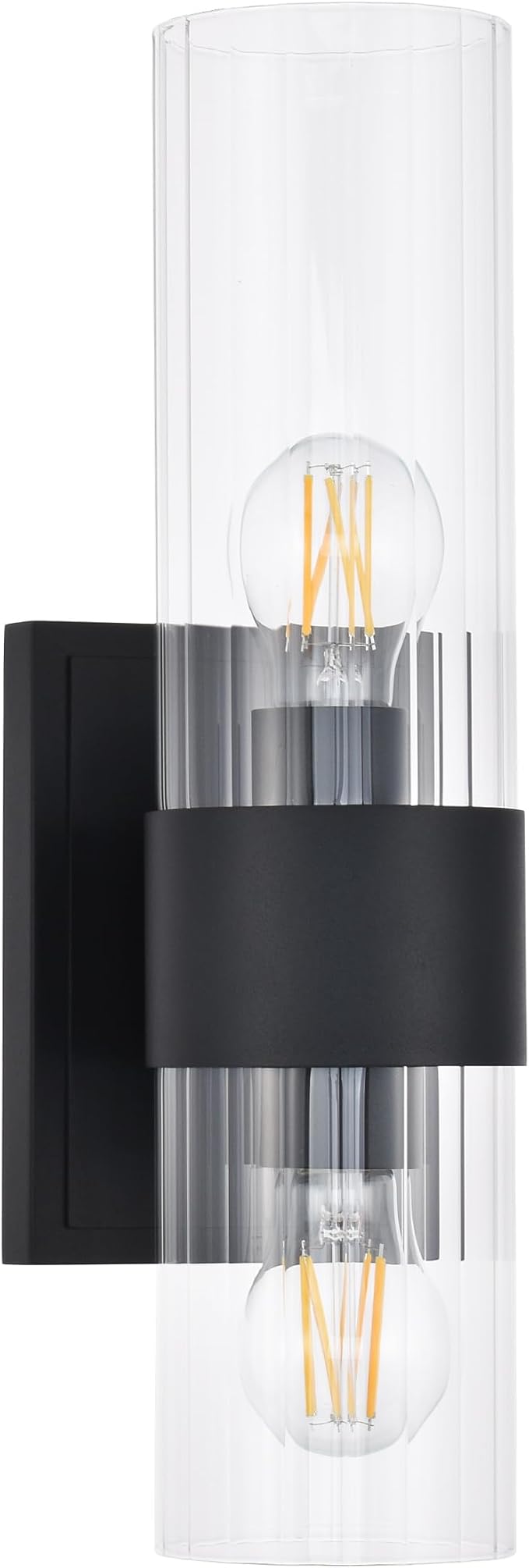 Textured Black Modern Bathroom Sconces Wall Lighting with Clear Ribbed Glass, Brushed Nickel 2-Light Bathroom Vanity Light Fixtures for Mirror Living Room Hallway Bedroom