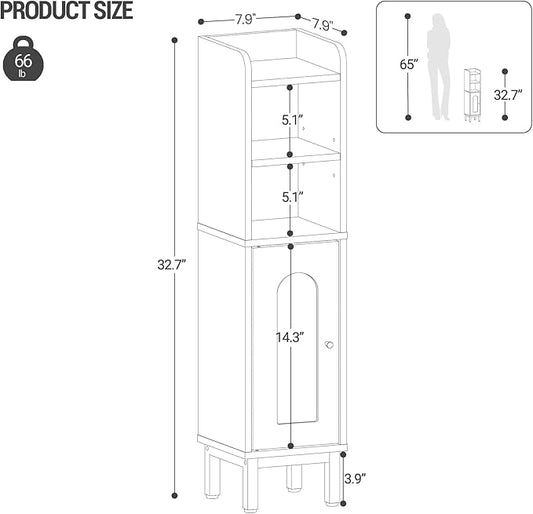 Bathroom Storage Cabinet, Small Corner Floor Cabinet with Door and Shelves, Narrow Toilet Paper Holder, Bathroom Organizer with Adjustable Shelf, for Small Spaces, Gray BC08221GR
