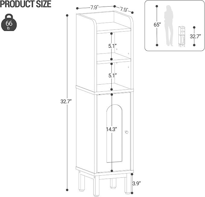 Hzuaneri Bathroom Storage Cabinet, Small Corner Floor Cabinet | Narrow Toilet Paper Holder, Bathroom Organizer with Adjustable Shelf, 2 Doors, for Small Spaces, Rustic Greige BC08205X
