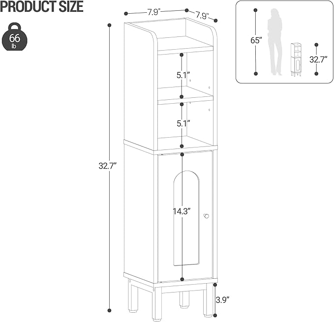 Hzuaneri Bathroom Storage Cabinet, Small Corner Floor Cabinet | Narrow Toilet Paper Holder, Bathroom Organizer with Adjustable Shelf, 2 Doors, for Small Spaces, Gray BC08221GR