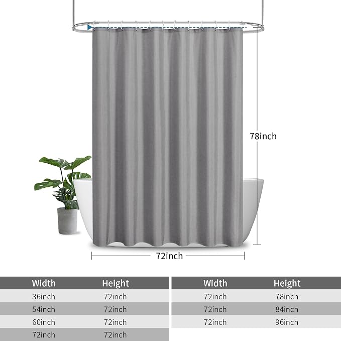 Fabric Long Shower Curtain with Waterproof Layer,72x78,Grey | 2-in-1 Design,Linen Textured,100% Waterproof TPU-Laminated Backing,Magnetic Weighted,Machine Washable,For Bathroom,Hotel