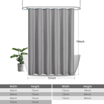 Fabric Long Shower Curtain with Waterproof Layer,72x78,Grey | 2-in-1 Design,Linen Textured,100% Waterproof TPU-Laminated Backing,Magnetic Weighted,Machine Washable,For Bathroom,Hotel