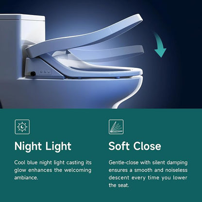 Bidet Seat with Warm Water and Dryer - Electrically Heated Elongated Toilet Seat with Adjustable Temperature, Gentle Closing, and Night Light