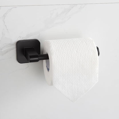 Matte Black Bathroom Accessories Set, 4 Pieces Bathroom Hardware Set, 24 inch Towel Bar, Towel Racks, Robe Towel Hooks, Toilet Paper Holder Wall Mounted Or Self-Adhesive,Stainless Steel and Plastic