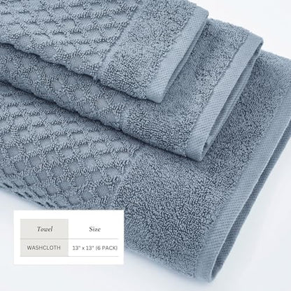 Great Bay Home Blue Washcloths - 100% Cotton 6 Pack 13x13 Washcloth Set - Absorbent, Durable, Quick-Dry Face Towels for Bathroom (Chambray Blue)