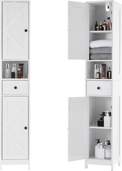 GarveeHome Tall Narrow Bathroom Cabinet, 66.9" Small Skinny Bathroom Storage Cabinet for Small Spaces | Freestanding Water Resistant Organizer for Bathroom, Kitchen, Hallway (1 Drawer, White)