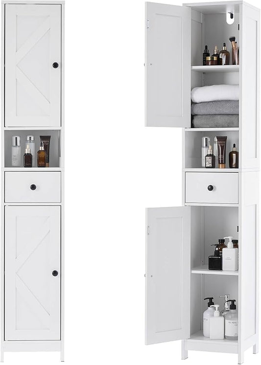 GarveeHome Tall Narrow Bathroom Cabinet, 66.9" Small Skinny Bathroom Storage Cabinet for Small Spaces | Freestanding Water Resistant Organizer for Bathroom, Kitchen, Hallway (1 Drawer, White)