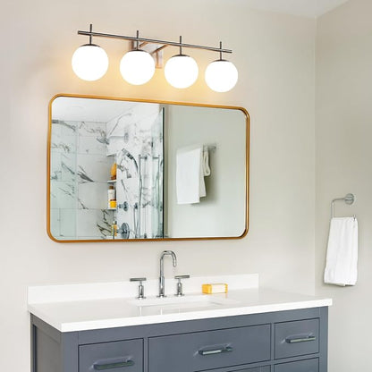 AIJIASI Bathroom Vanity Light, 4-Light Brushed Nickel Vanity Lights, 30.7 Inch Modern Bathroom Light Fixtures with Milky White Glass Globe Shade, Vanity Lighting Fixtures Over Mirror Wall Sconce