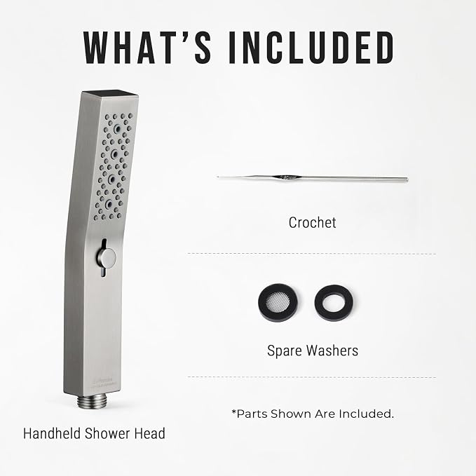 G-Promise All Metal Square 3 Function Handheld Shower Head(Brushed Nickel) | All Metal Construction, 3 Function Modes with Massage, Modern Look, Push Switch, Easy Installation