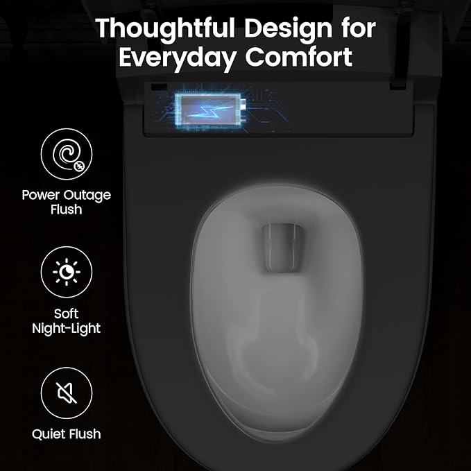 Smart Toilet With Built-in Bidet, Elongated Bidet Toilet, Instant Warm Water Wash, Auto Flush, Auto Open/Close, Heated Seat, Dryer, Night-Light, and Flush Capability During a Blackout - YA80