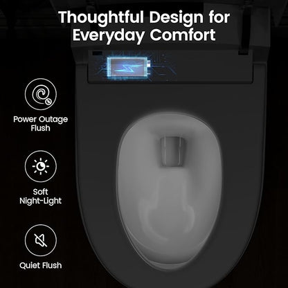 Smart Toilet With Built-in Bidet, Elongated Bidet Toilet, Instant Warm Water Wash, Auto Flush, Auto Open/Close, Heated Seat, Dryer, Night-Light, and Flush Capability During a Blackout - YA80