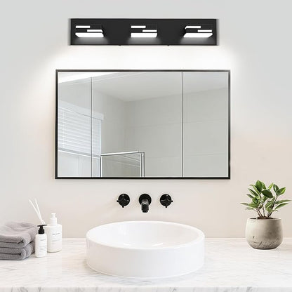 LED Modern Bathroom Vanity Light Fixtures, 3-Light 22-inch Dimmable Matte Black Vanity Lights for Bathroom Lighting Fixtures Over Mirror, with 350° Rotatable Acrylic Heads (Cool White 6000K)