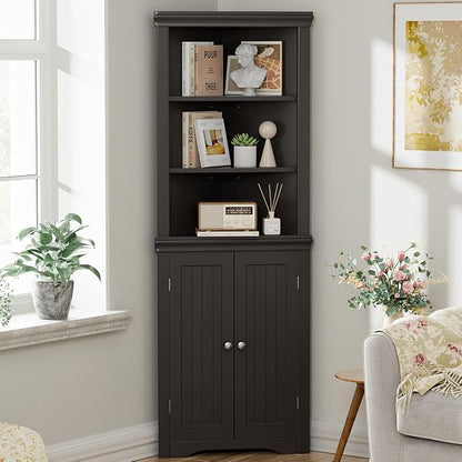YESHOMY Corner Cabinet, Storage Cupboard with Doors, Brown | Tall Storage Cabinet with Adjustable Shelves, for Living Room, Bathroom, Kitchen