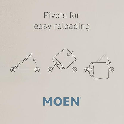 Moen Wellton Brushed Nickel 4-Piece Bathroom Accessory Collection, Includes Towel Ring, Robe Hook, Towel Bar, and Pivoting Toilet Paper Holder, Y1394BN