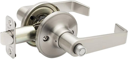 Copper Creek Avery Privacy Lever, Satin Nickel, Push Button Lock for Bedroom and Bathroom, ANSI Grade 3, Reversible Keyless Interior Door Handle, DIY Install, AL1231SS