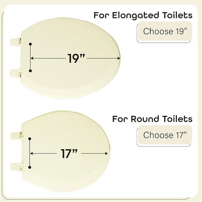 Elongated Wood Toilet Seat, Bone, 19 in, Fits All Elongated Size Fixtures | Toilet-Seat Construction: Contoured Seat Profile and Durable Finish Create a Polished Fixture Update.