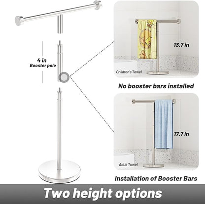 VEHHE T-Shape Hand Towel Holder Stand Height Adjustable Non-Slip-Silver | Height Adjustable 13.7"-17.7" | SUS304 Stainless Steel | Tool-Free Assembly | Removable Anti-Slip Knobs | Base 5.5"